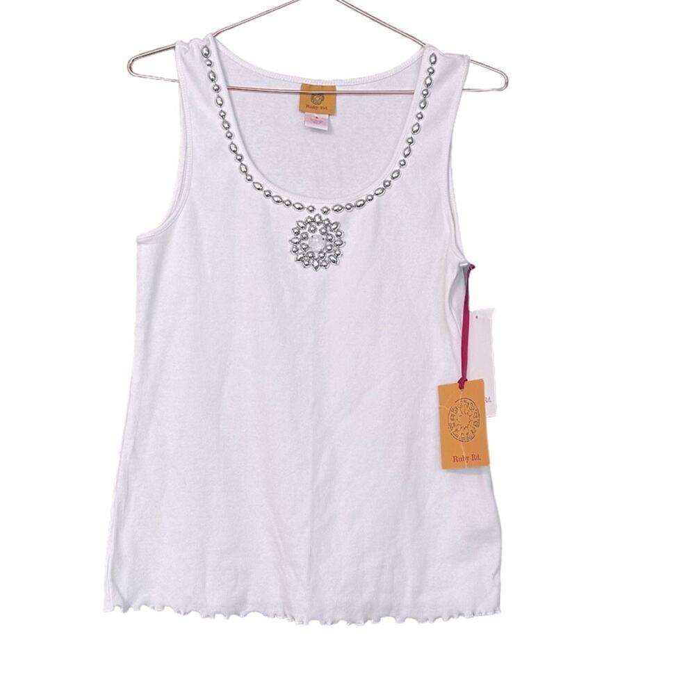 Ruby Rd Trim embellished Neck Rib Hem Net Stitch Cami Top small new with tag